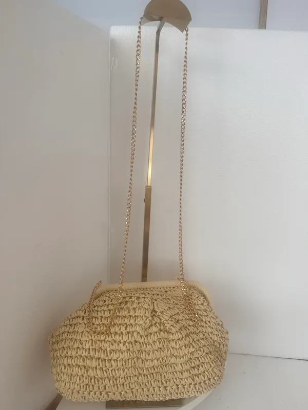 Straw clutch with shoulder chain new