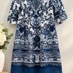 DWIJ boho tunic top/ dress  100% cotton in blue tones and white - Size 12