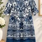 DWIJ boho tunic top/ dress  100% cotton in blue tones and white - Size 12 – photo 2