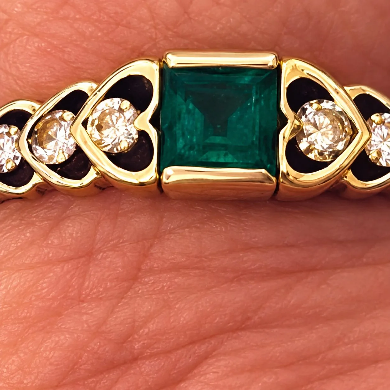 18 ct stamped yellow gold Emerald with 6 Diamonds – photo 2