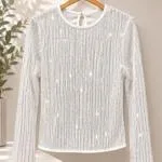 Brand new white sparkle top with key hole opening - size L – photo 2