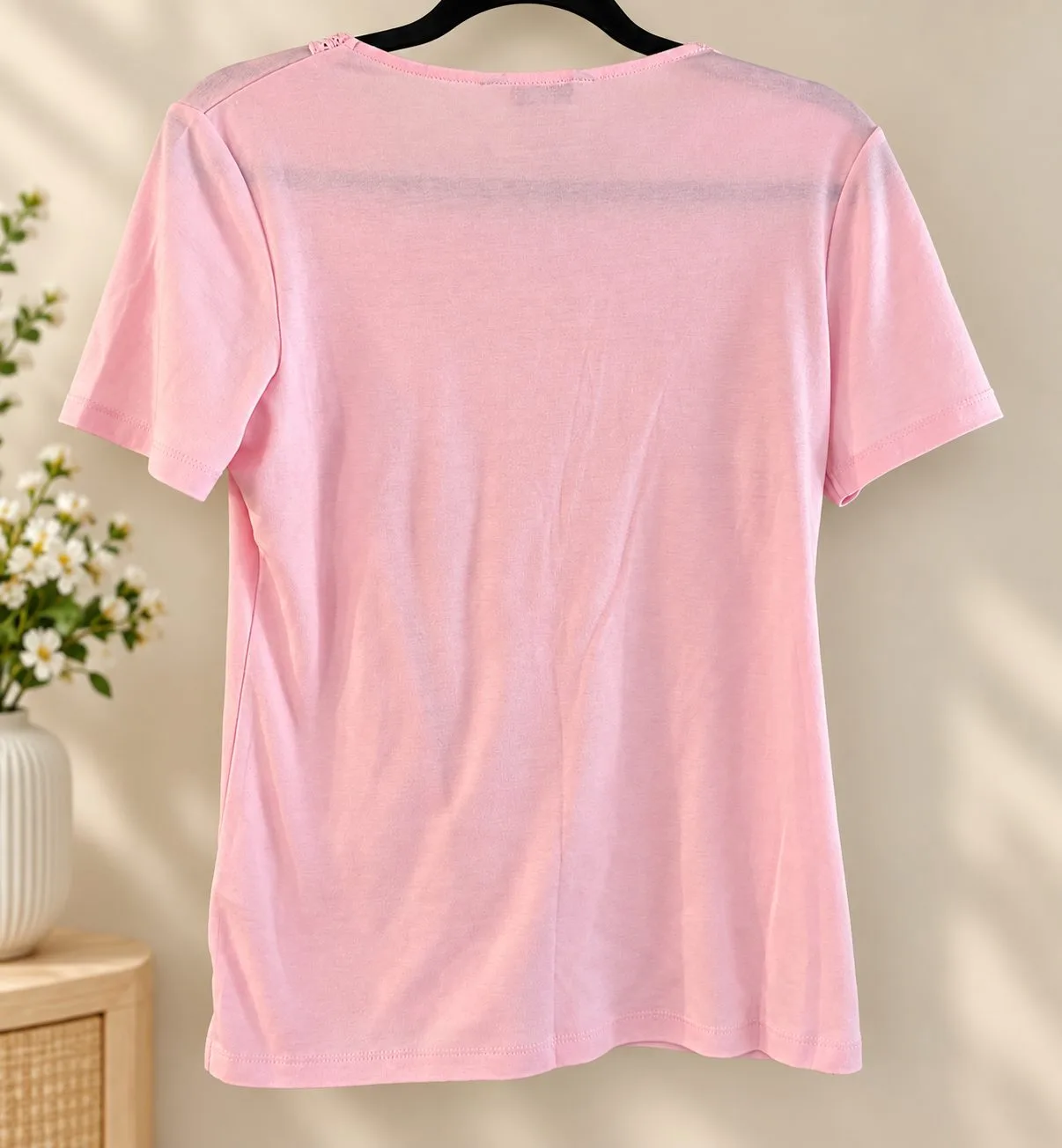Noni B pink cotton t/shirt with lace feature at neck - Size S – photo 3