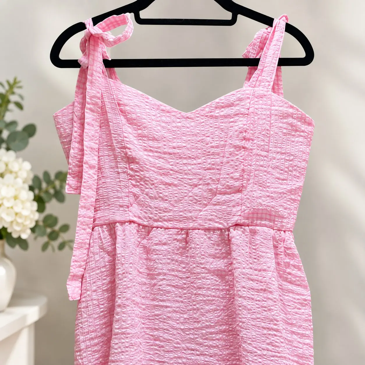 Valley Girl Pink Seersucker Maxi Dress With Check Print Size 12 – photo 2