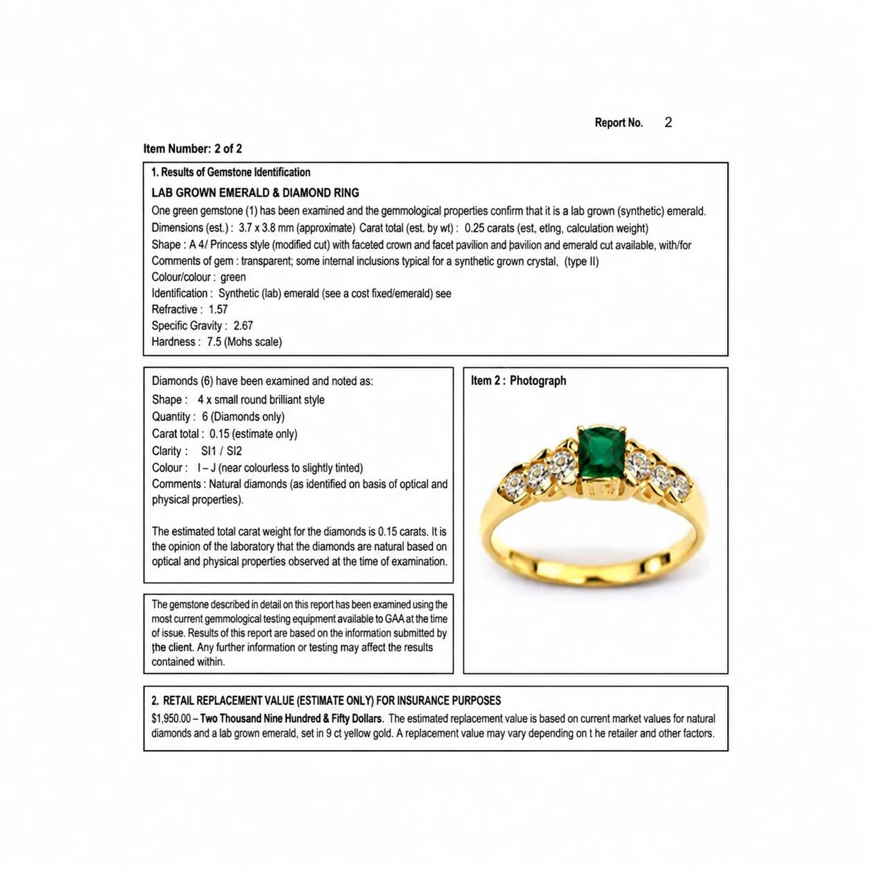 18 ct stamped yellow gold Emerald with 6 Diamonds – photo 4
