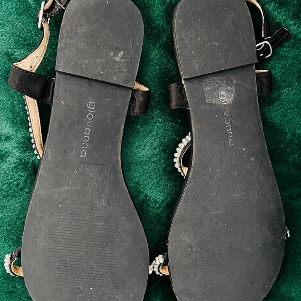 Giovanni black leather flat sandals with diamante straps — photo 4