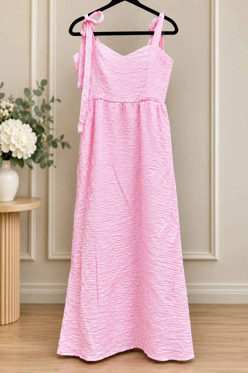 Valley Girl Pink Seersucker Maxi Dress With Check Print Size 12 – photo 3