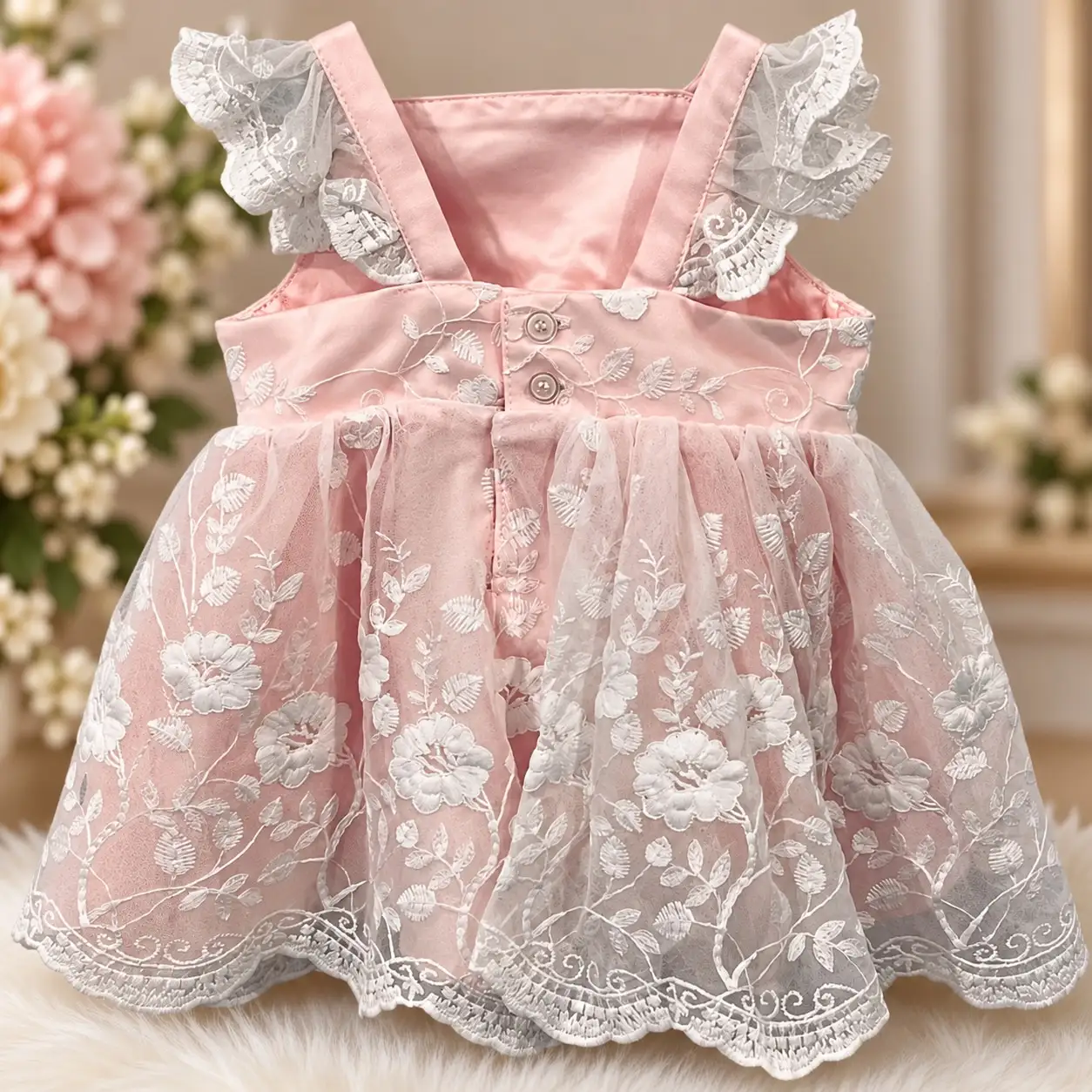 Babydoll pink dress with white embroidered flowers size 000 – photo 2