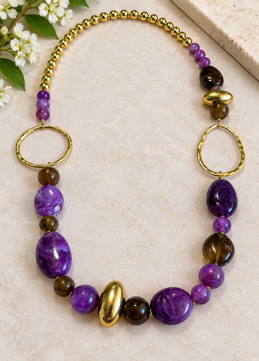 TS purple stone pendant necklace with chain and ball connectors – photo 2