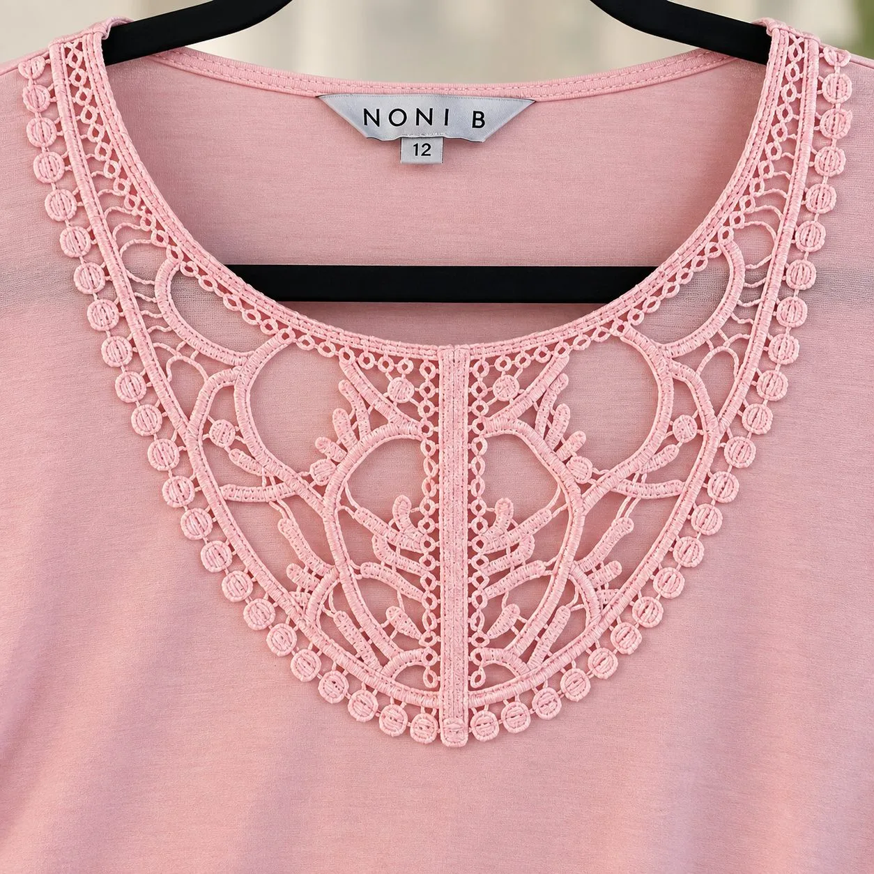 Noni B pink cotton t/shirt with lace feature at neck - Size S – photo 2