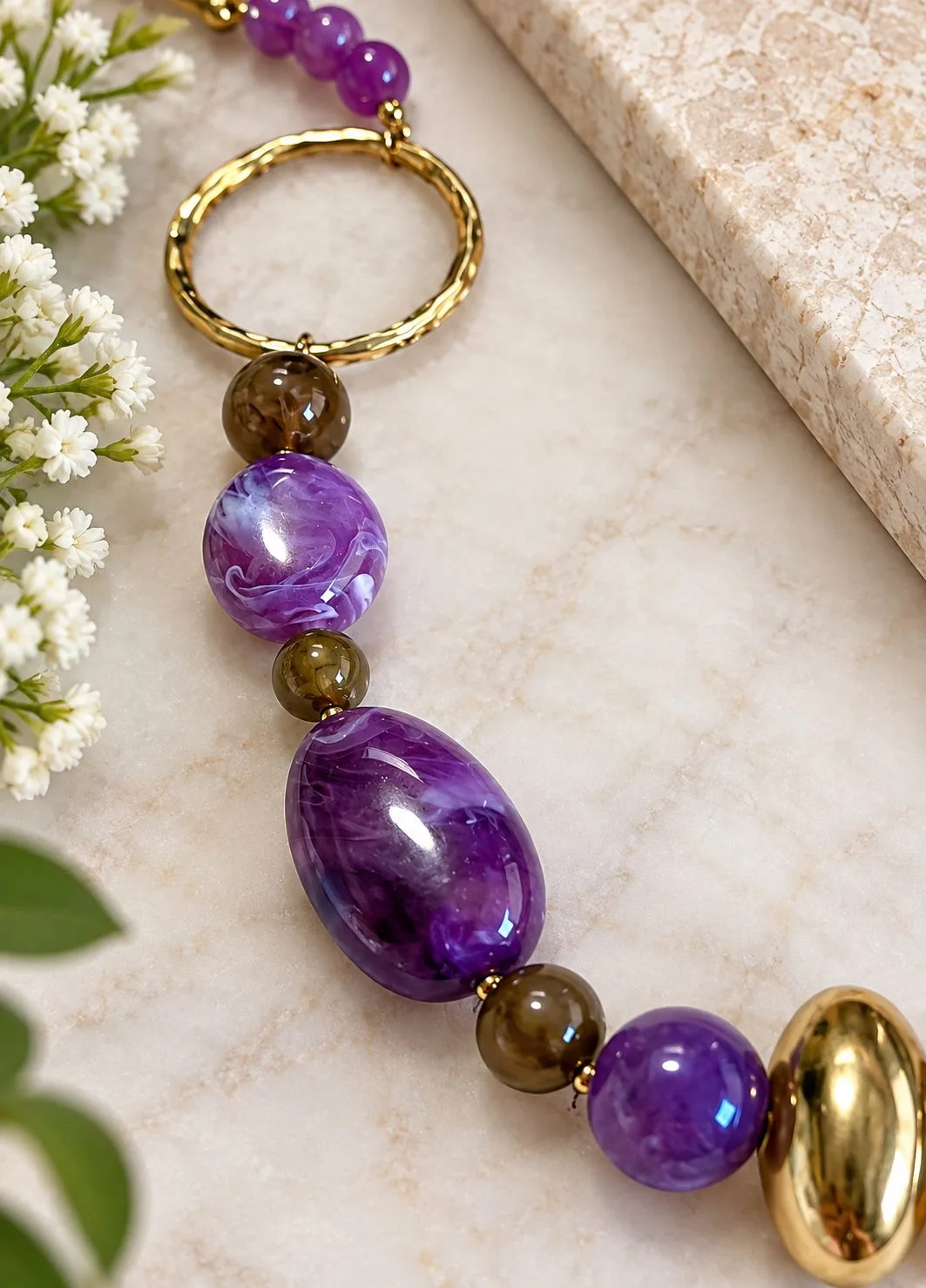 TS purple stone pendant necklace with chain and ball connectors – photo 3