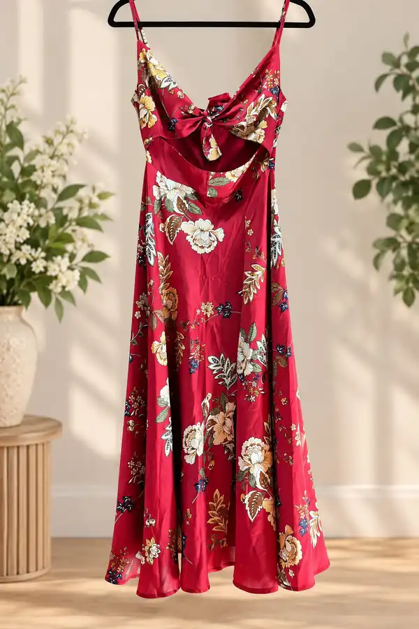Two little sisters maroon maxi dress with floral print - Size 8