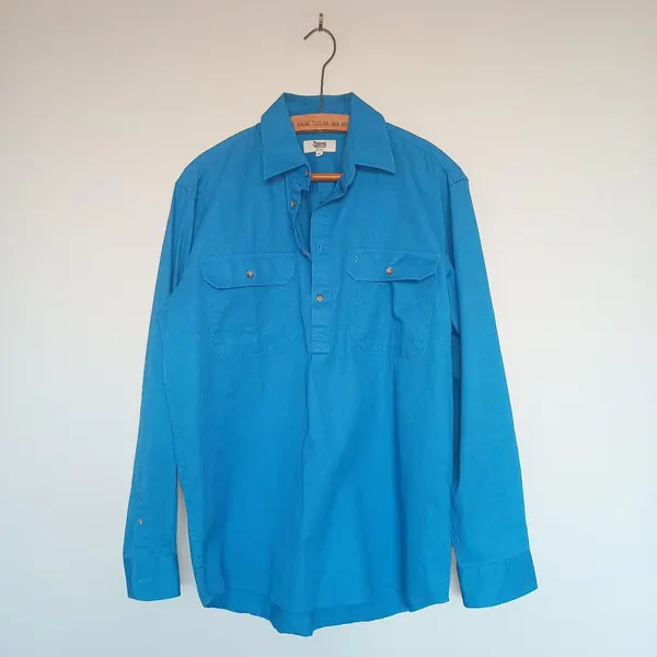 Burke & Wills Australia Blue Half-Button Work Shirt