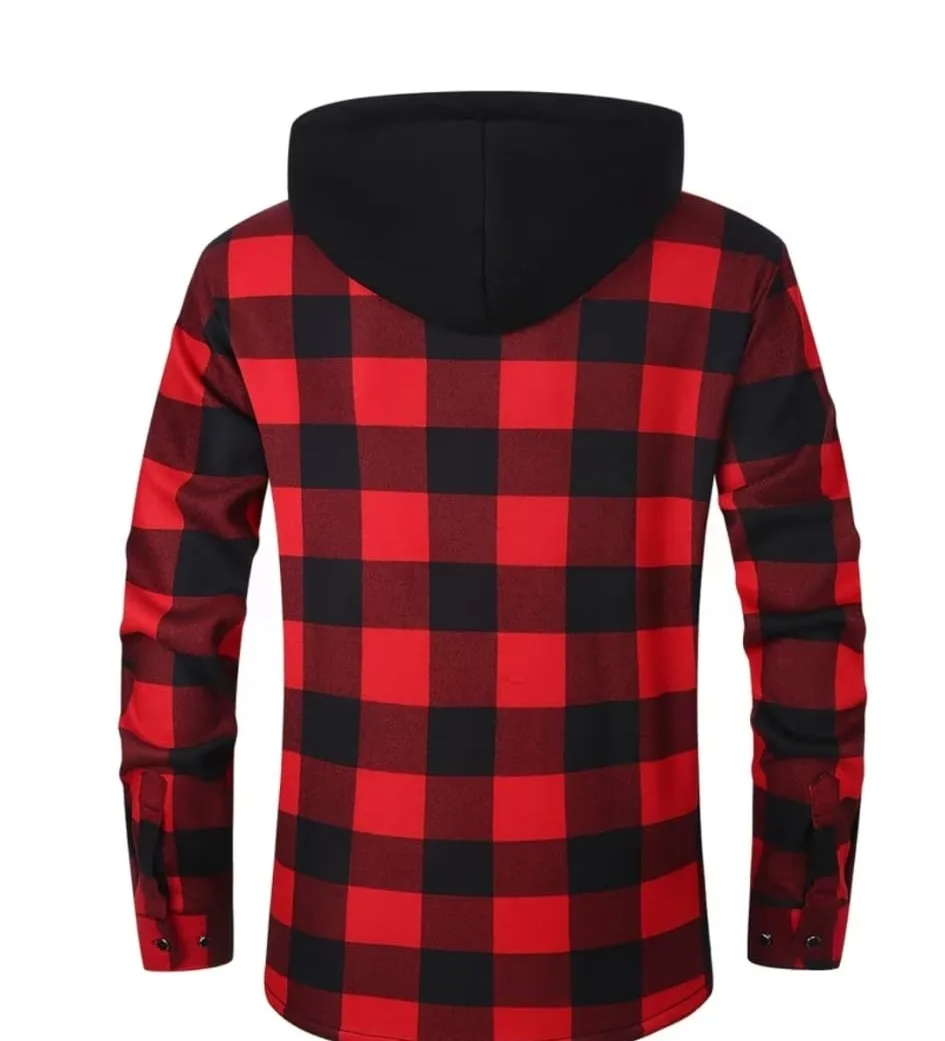 Men's Red & Black Buffalo Plaid Hooded Fleece-Lined Jacket | size L — photo 2