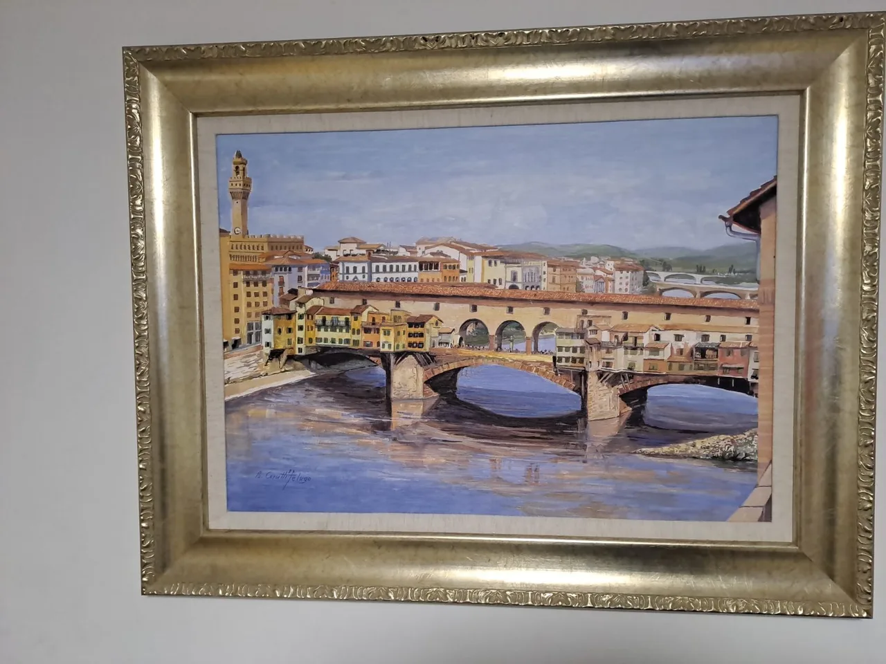 Original B. Cerutti Felugo Italian Painting – Ponte Vecchio Florence – Signed & — photo 2
