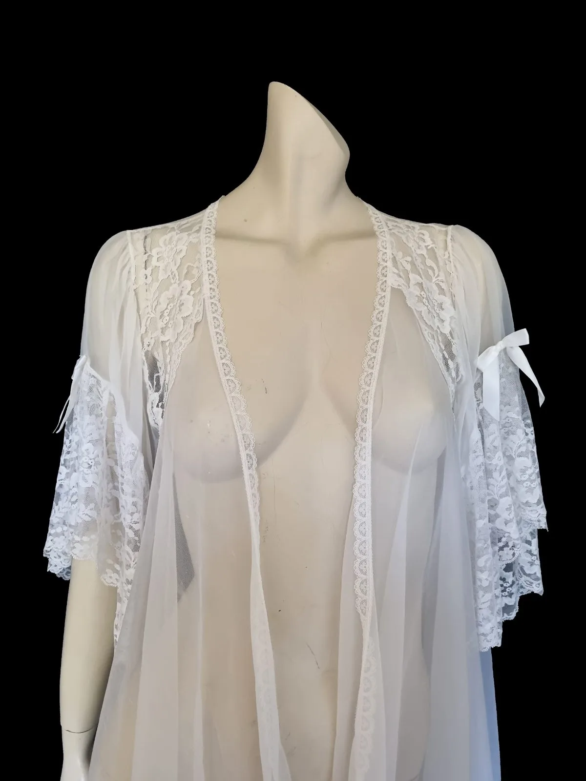 Sheer White Mini Robe With Lacy Flutter Sleeves by Delicates - M — photo 3