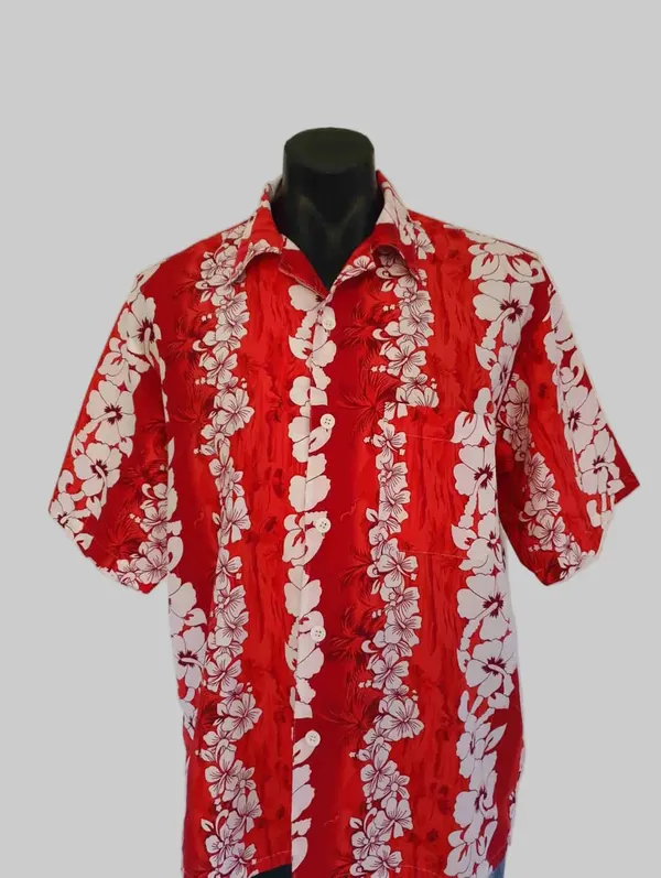 Vintage Red Hawaiian Shirt With Hibiscus Flowers - XL