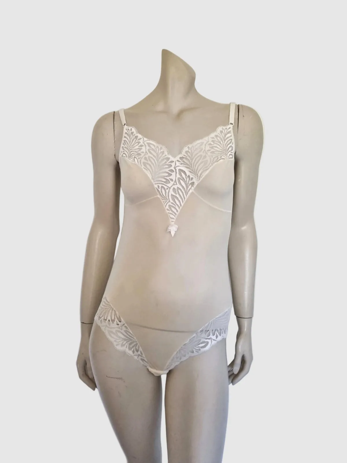 1980s Vintage Cream and White Teddy, Bodysuit, by Kayser - S to M – photo 6