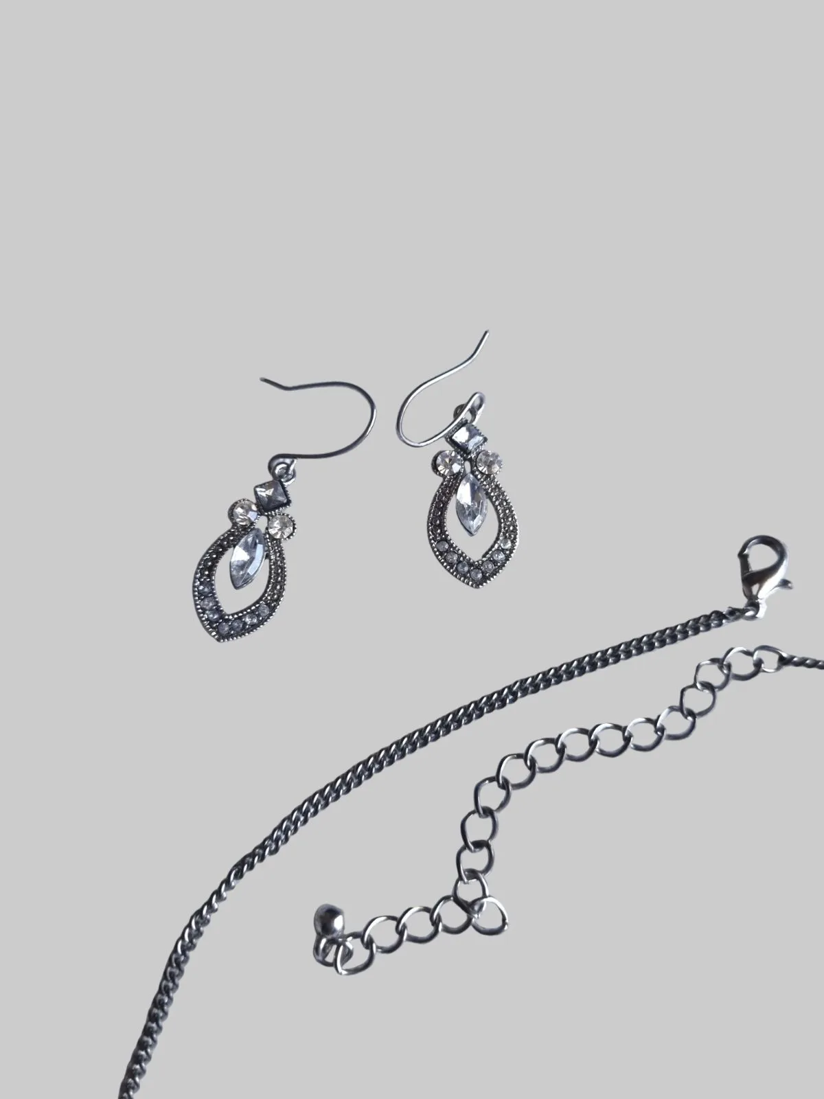 Silver Tone Diamante Necklace & Drop Earrings — photo 3