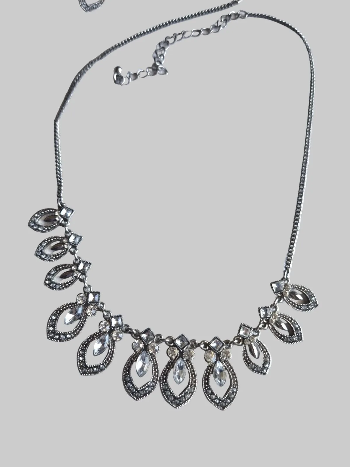 Silver Tone Diamante Necklace & Drop Earrings — photo 2