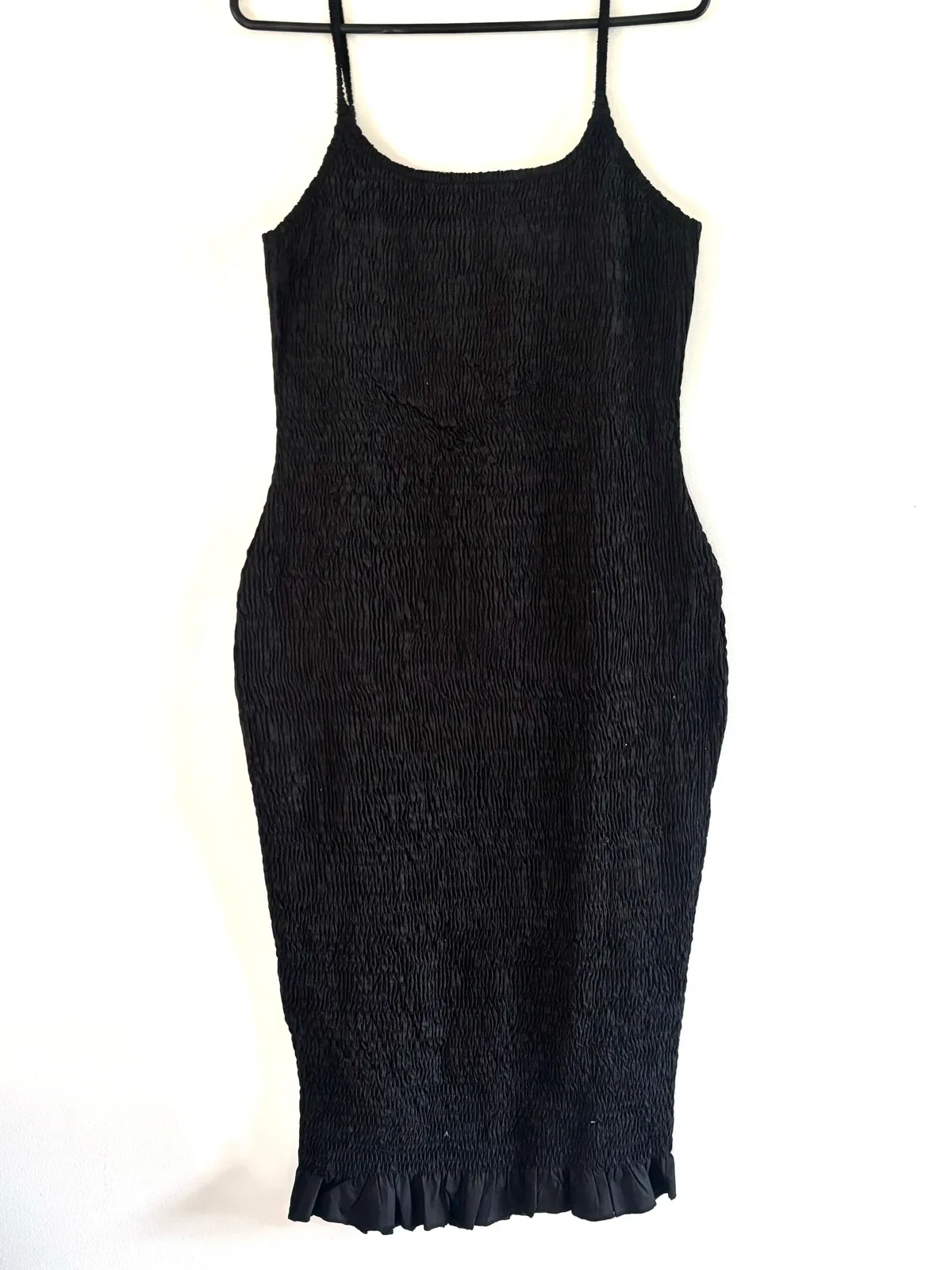 SNDYS Black Shirred Strappy Midi Dress. — photo 2