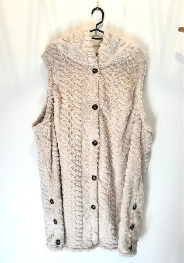 Cozy Hooded Faux Fur Fleece Cable Knit Vest