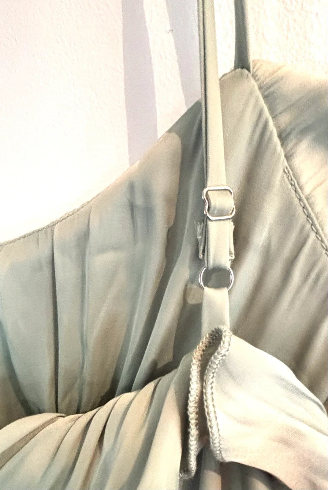 Sage Green Ruffle Satin Maxi Dress — photo 3