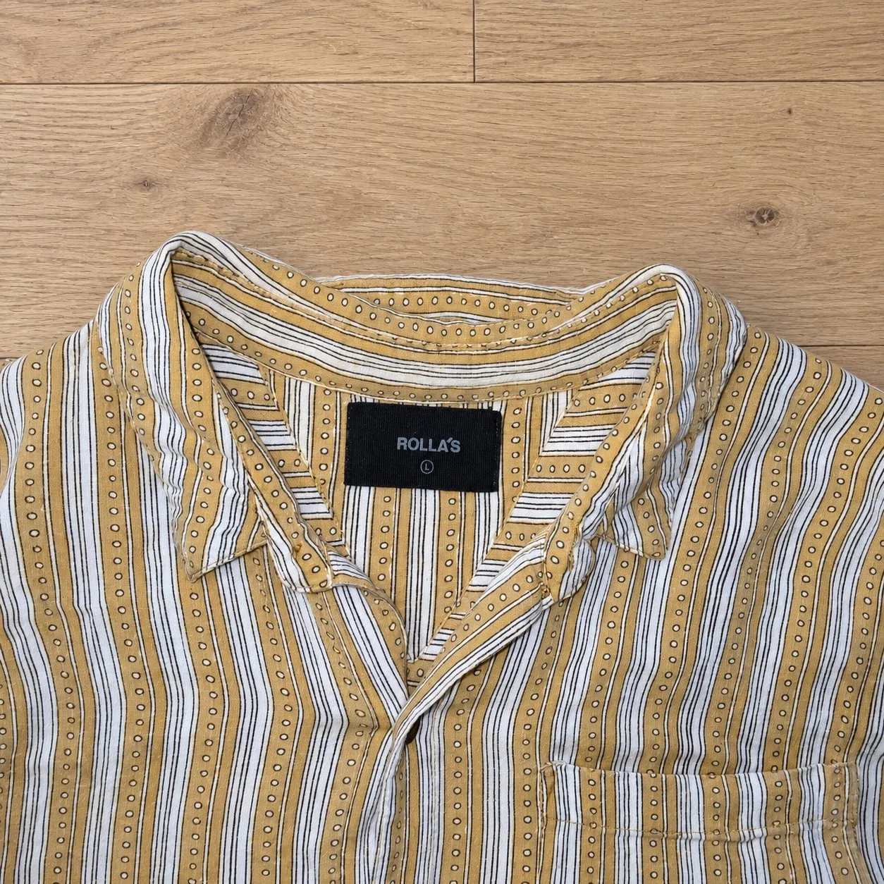 Rolla’s Striped Short Sleeve Shirt Men’s Large Beige Button Up – photo 3