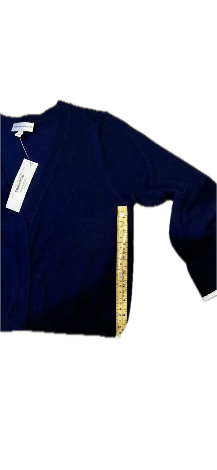 Ladies Amanda Charles Knit Bolero Cardigan Ruffle Three Quart Sleeve Navy Small — photo 8