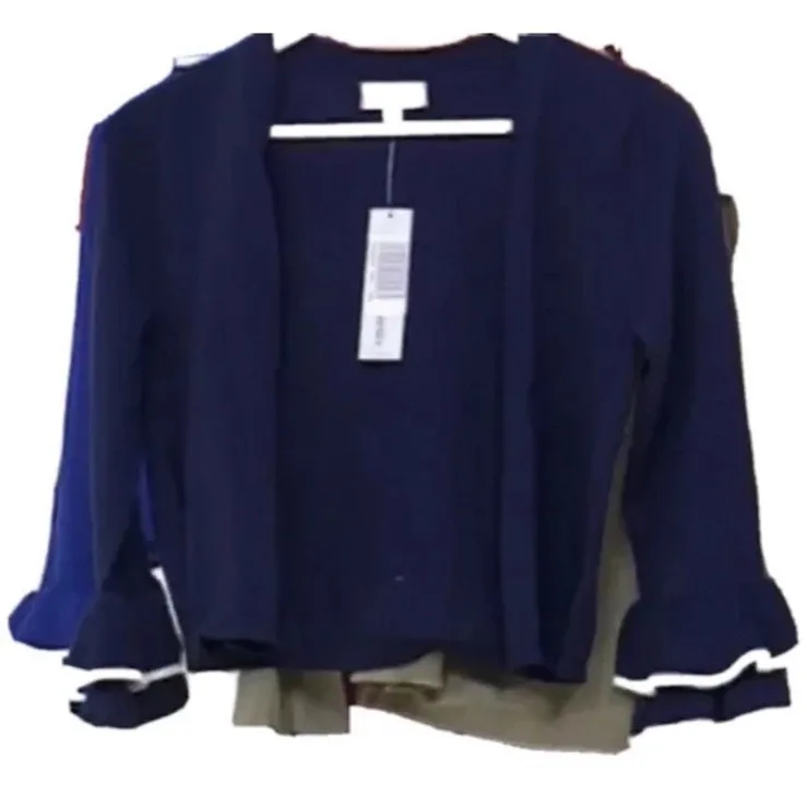 Ladies Amanda Charles Knit Bolero Cardigan Ruffle Three Quart Sleeve Navy Small — photo 3