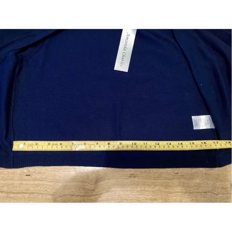 Ladies Amanda Charles Knit Bolero Cardigan Ruffle Three Quart Sleeve Navy Small — photo 4