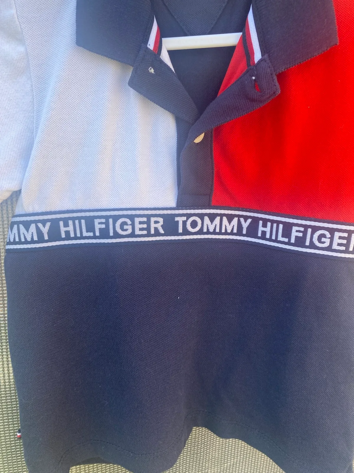 Tommy Hilfiger boys colour block polo shirt size 170.Navy/red/white cotton blend – photo 3