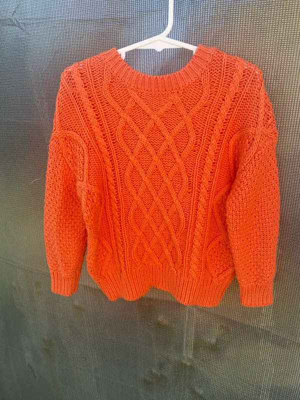 Seed Heritage girls orange cable knit crew neck pullover jumper. Size 3-4 years