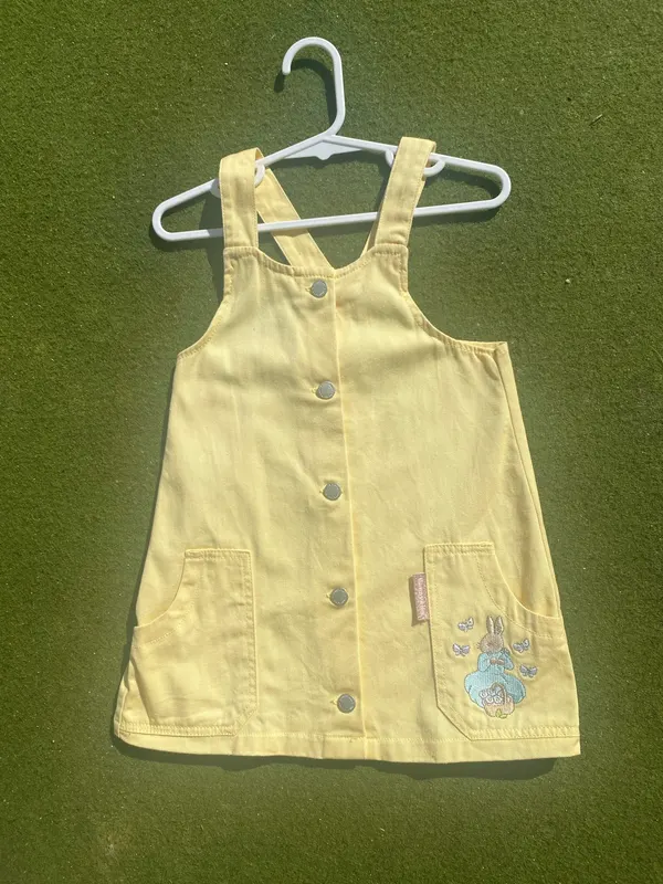 Bunnykins by Royal  Doulton girls yellow pinafore dress 2-3 years pocket embroid