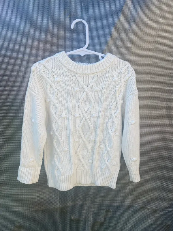 Cotton on kids baby knit cotton cable pullover crew neck jumper white.Size 2-3