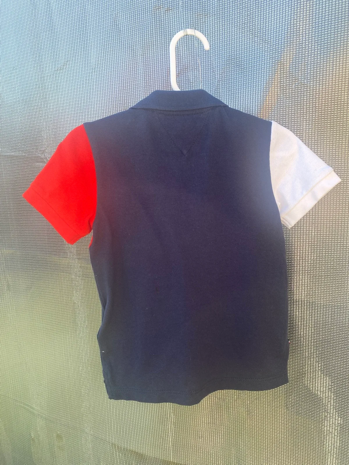 Tommy Hilfiger boys colour block polo shirt size 170.Navy/red/white cotton blend – photo 2