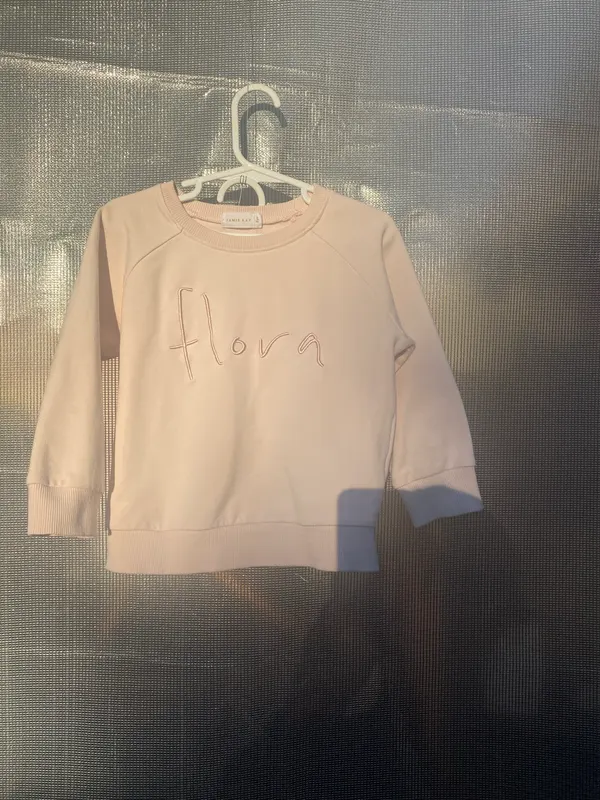 Jamie Kay baby pullover jumper pink personalised flora crew neck 2-3 year