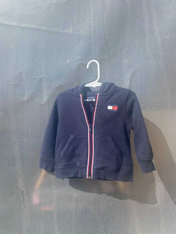 Tommy Hilfiger Baby knit cotton full zip hooded colour block jumper 12-18 months