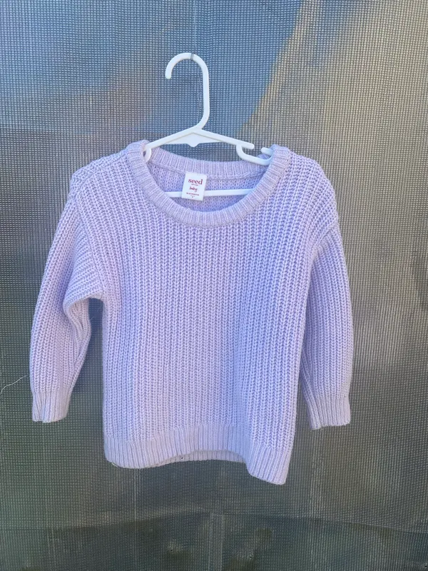 Seed Heritage girls purple cable knit crew neck pullover jumper.