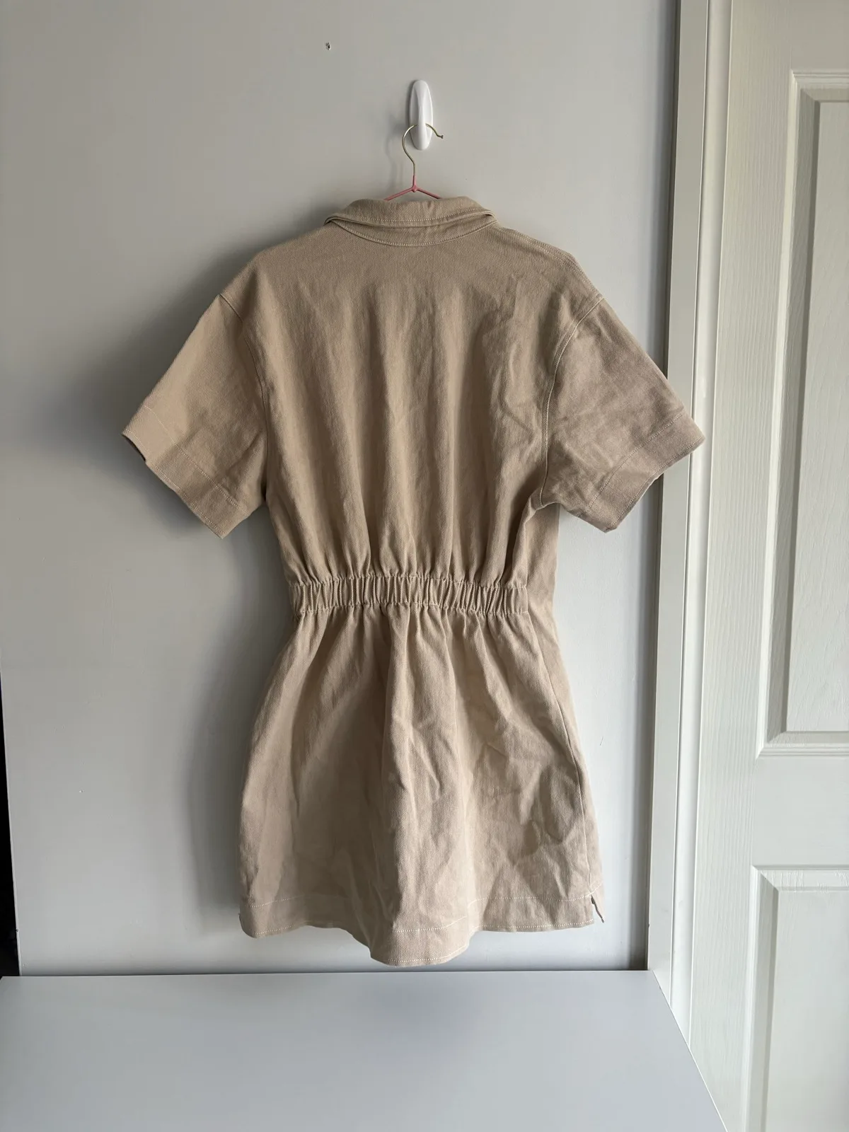 FAYT the Label Beige Collared Short Sleeve Dress  Pockets Elastic Waist Size  12 – photo 2
