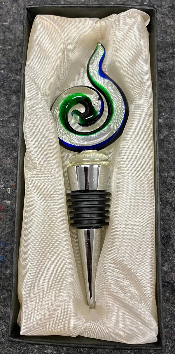 Vintage New Zealand KORU SPIRAL Art Glass Bottle Stopper (Boxed)