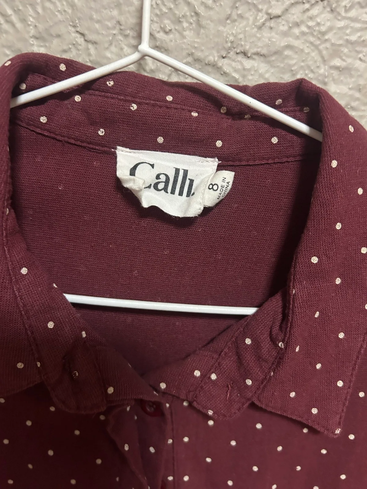 Calli burgundy with white polka dots shirt dress — photo 2