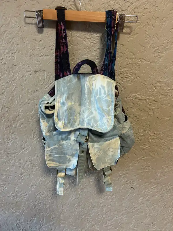Factorie blue denim tie dye backpack