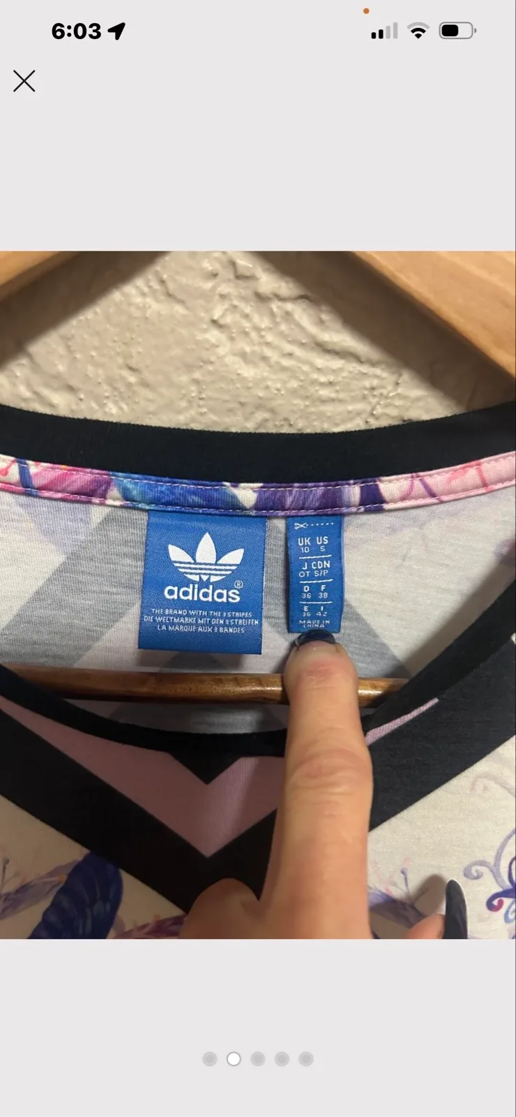 Adidas pink, blue/white floral print tee — photo 2