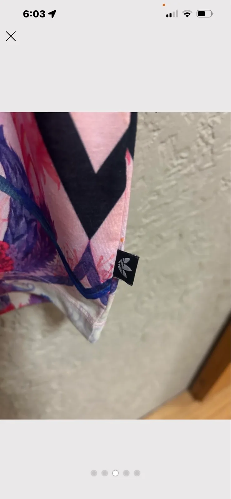 Adidas pink, blue/white floral print tee — photo 3