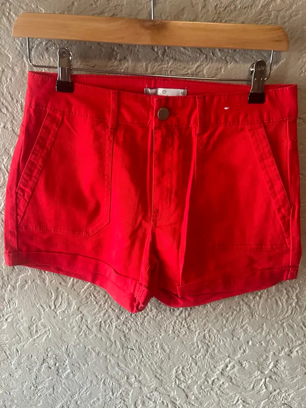 Red target chino style shorts