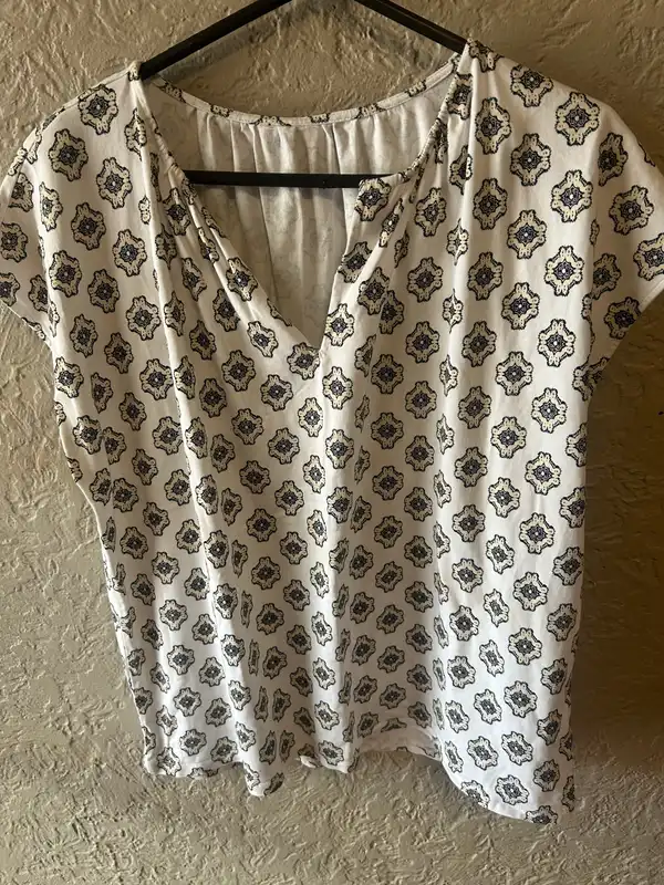 White blouse with black geometric print