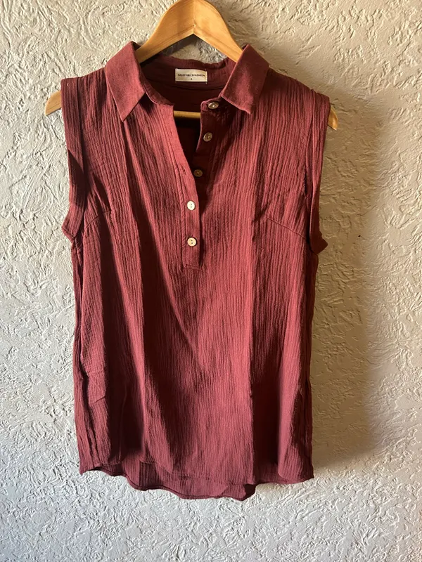 Sassy hill fashion red/brown sleeveless shirt dress