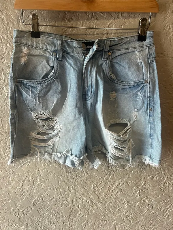 Stevie/Factorie blue denim distressed shorts