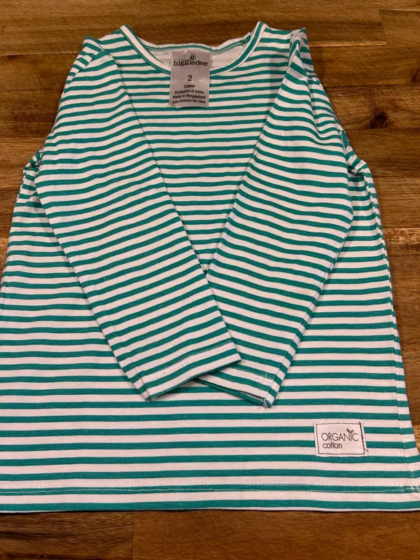 Higgledee girls green/white striped set