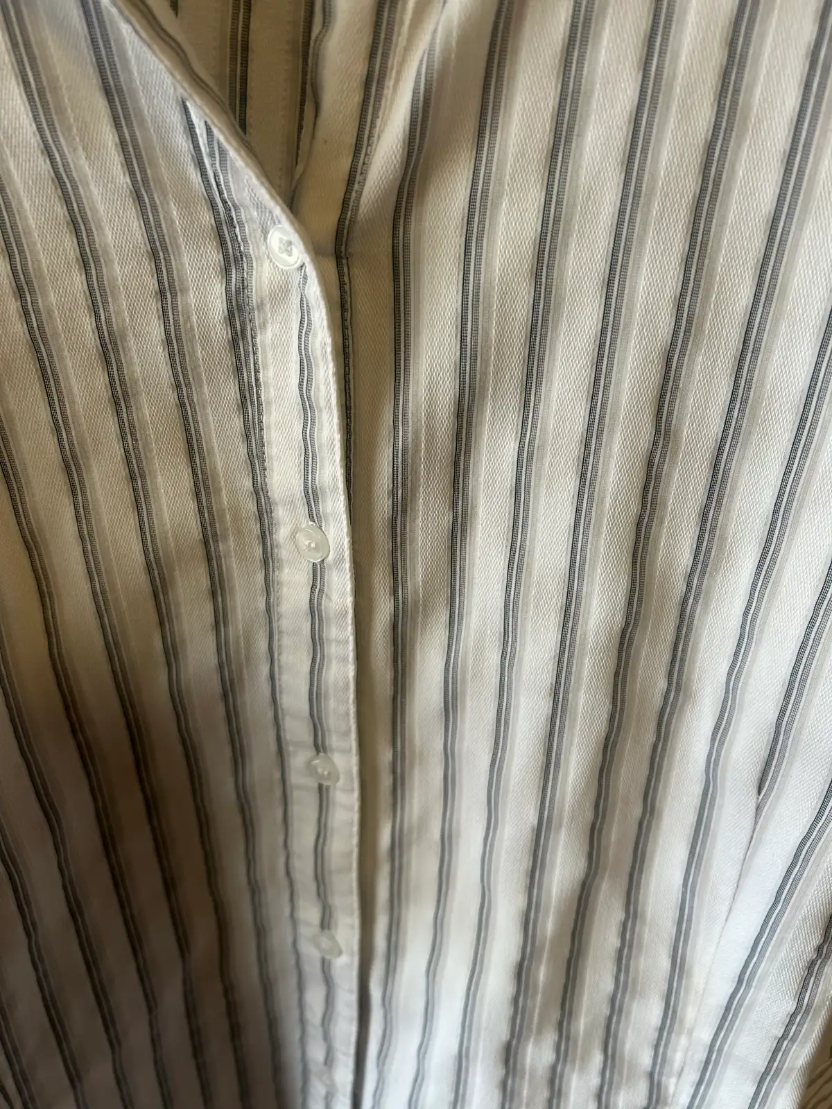 Now white/blue striped collared shirt – photo 3